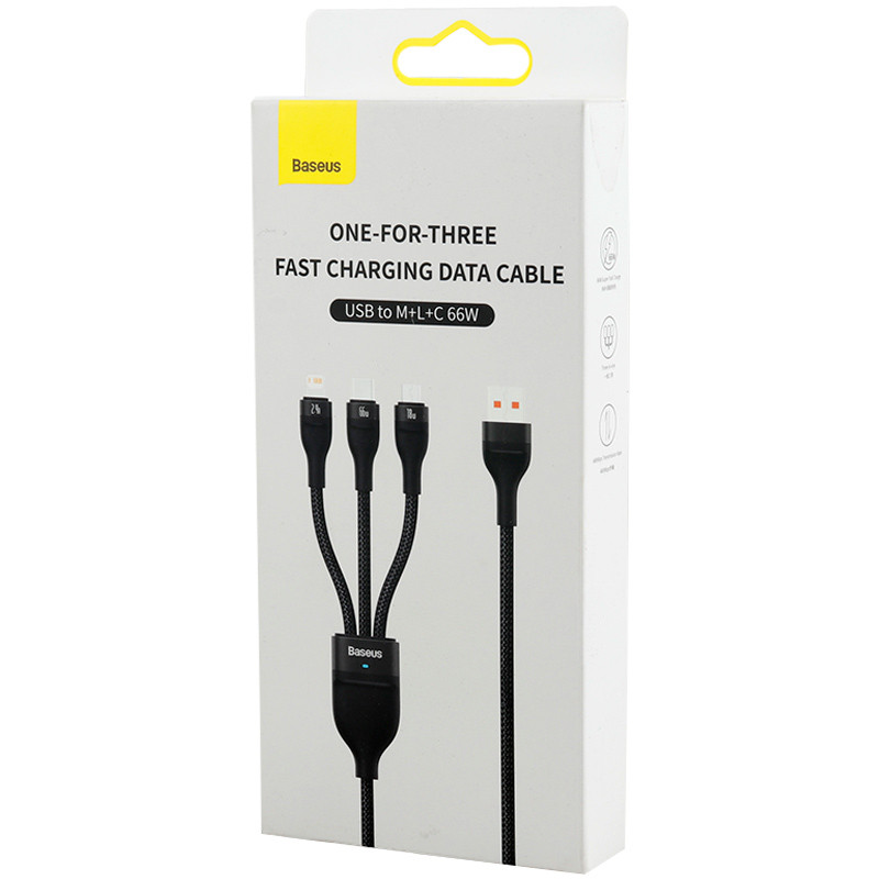 کابل 3 سر فست شارژ باسئوس Baseus 3in1 CASS04000 6A 66W 1.2m