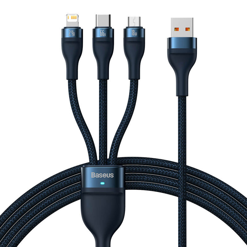 کابل 3 سر فست شارژ باسئوس Baseus 3in1 CASS04000 6A 66W 1.2m