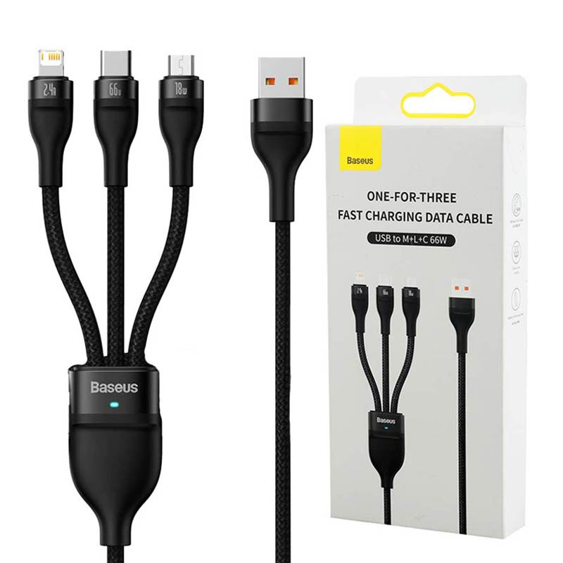 کابل 3 سر فست شارژ باسئوس Baseus 3in1 CASS04000 6A 66W 1.2m