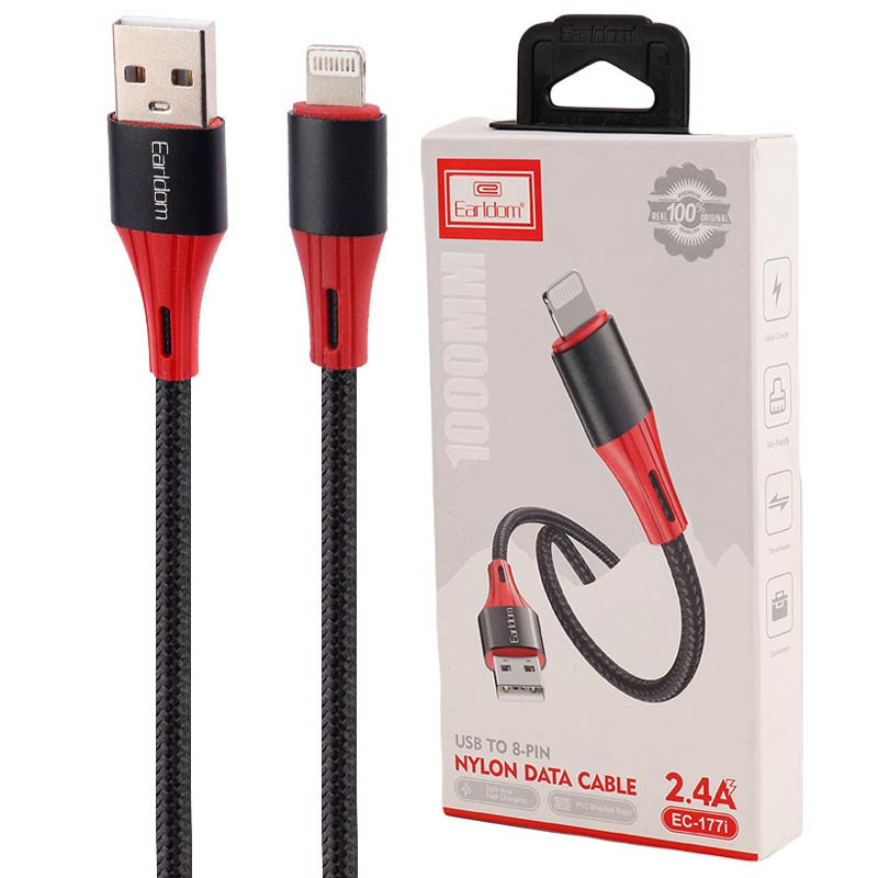 کابل آیفونی فست شارژ Earldom EC-177i 2.4A 1m