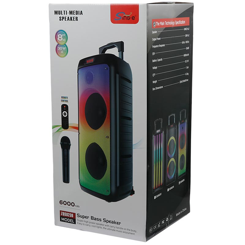 اسپیکر چمدانی بلوتوثی رم و فلش خور Sing-E ZQS8236 + میکروفون و ریموت کنترل