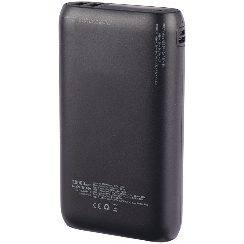 پاور بانک فست شارژ 20000 تسکو TSCO TP 869 QC3 PD 22.5W