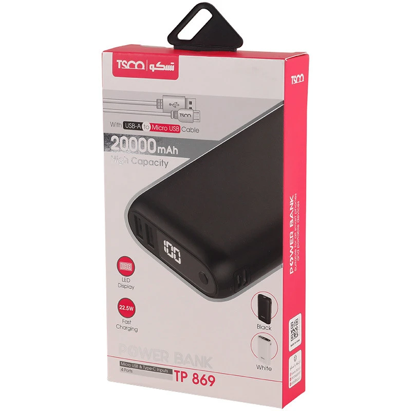 پاور بانک فست شارژ تسکو TP 869 QC3 PD 22.5W ظرفیت 20000 میلی آمپر ساعت