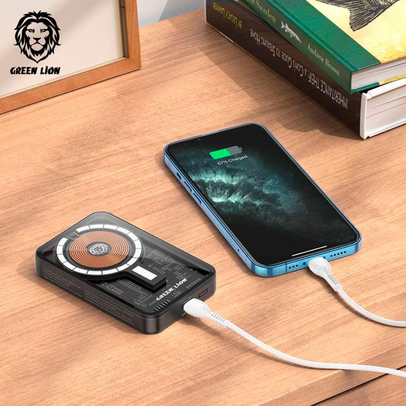 پاور بانک بی سیم فست شارژ 5000 گرین لاین Green Lion 3 In 1 Transparent Magsafe PD 20W