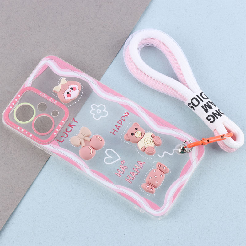 قاب ژله ای عروسک برجسته محافظ لنزدار + بند آویز لنیارد Xiaomi Poco X5