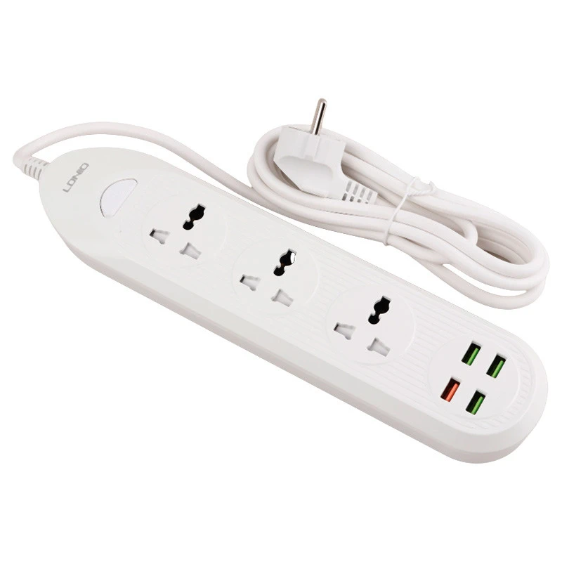 چند راهی 3 خانه برق ارت دار الدینیو SC-16Q با کابل 2 متری + شارژر USB