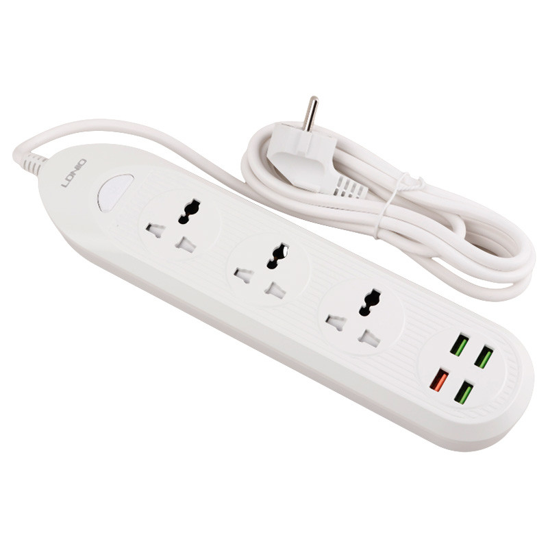 چند راهی 3 خانه برق ارت دار الدینیو SC-16Q با کابل 2 متری + شارژر USB