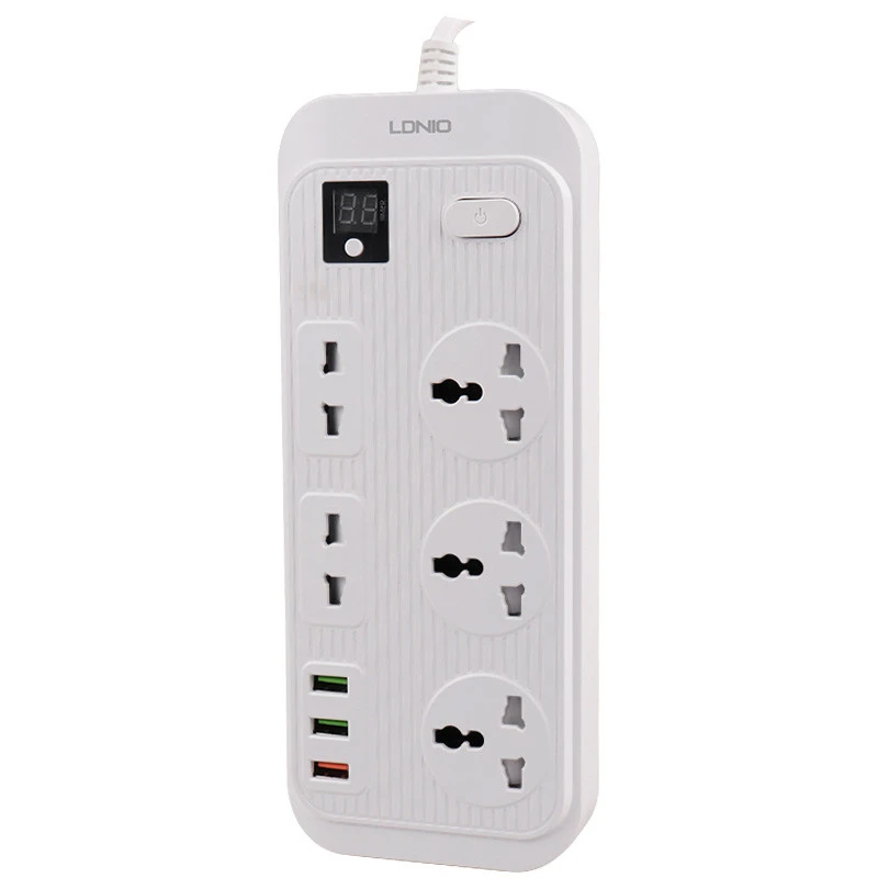 چند راهی 3 خانه برق ارت دار الدینیو SC-17 با کابل 2 متری + شارژر USB