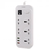 چند راهی 3 خانه برق ارت دار الدینیو SC-17 با کابل 2 متری + شارژر USB