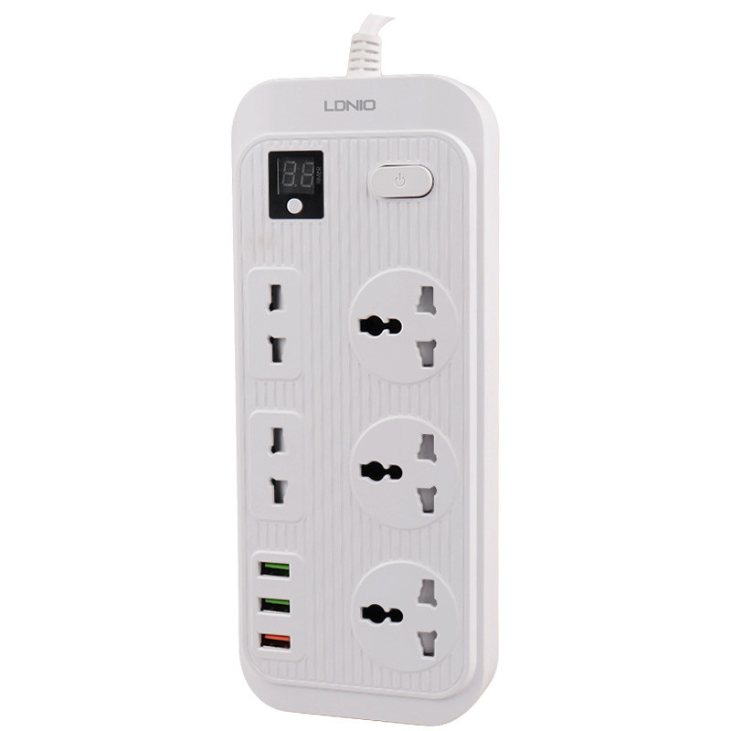 چند راهی 3 خانه برق ارت دار الدینیو SC-17 با کابل 2 متری + شارژر USB