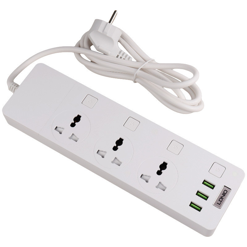 چند راهی 3 خانه برق ارت دار الدینیو SC-11 با کابل 2 متری + شارژر USB