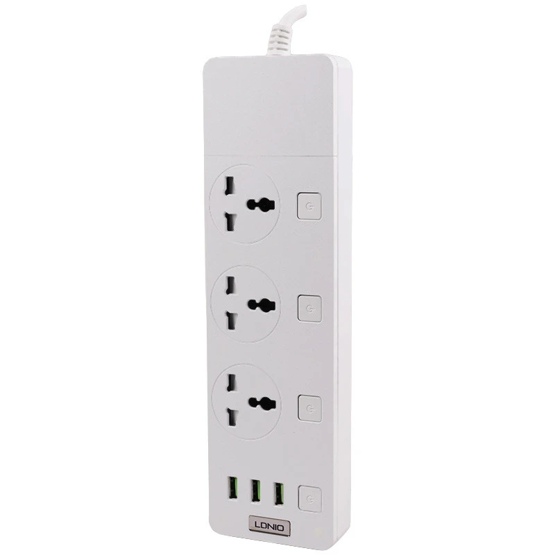 چند راهی 3 خانه برق ارت دار الدینیو SC-11 با کابل 2 متری + شارژر USB