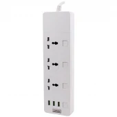 چند راهی 3 خانه برق ارت دار الدینیو SC-11 با کابل 2 متری + شارژر USB