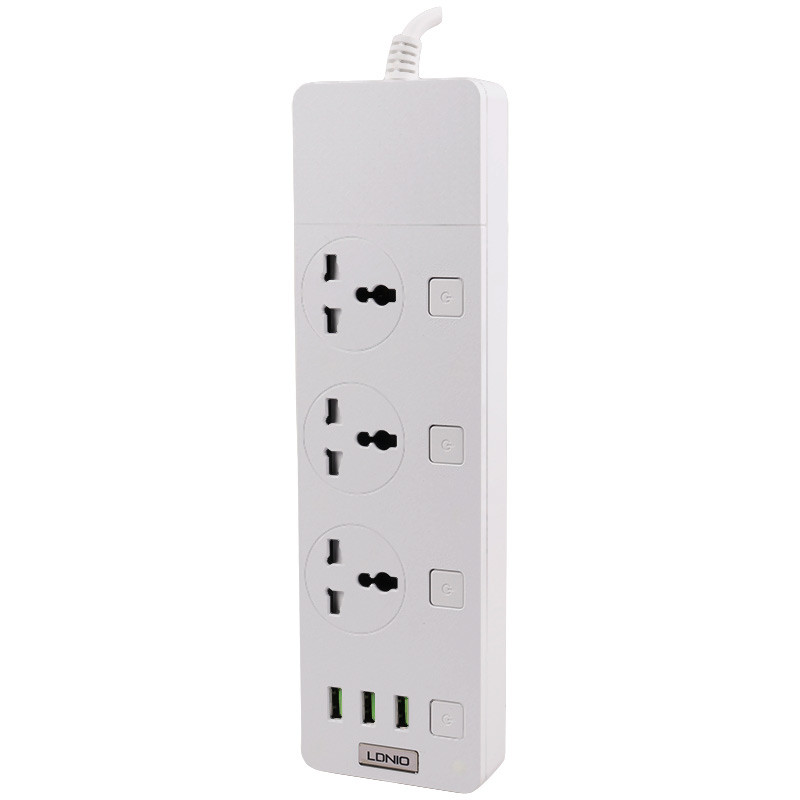 چند راهی 3 خانه برق ارت دار الدینیو SC-11 با کابل 2 متری + شارژر USB