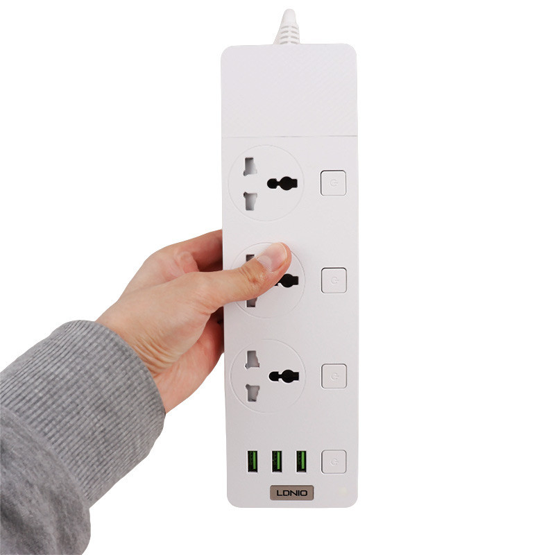 چند راهی 3 خانه برق ارت دار الدینیو SC-11 با کابل 2 متری + شارژر USB