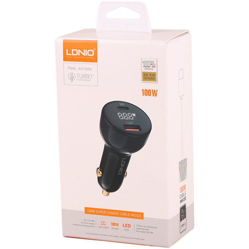 شارژر فندکی فست شارژ Ldnio C101 10A QC3.0 PD 100W + کابل تایپ سی