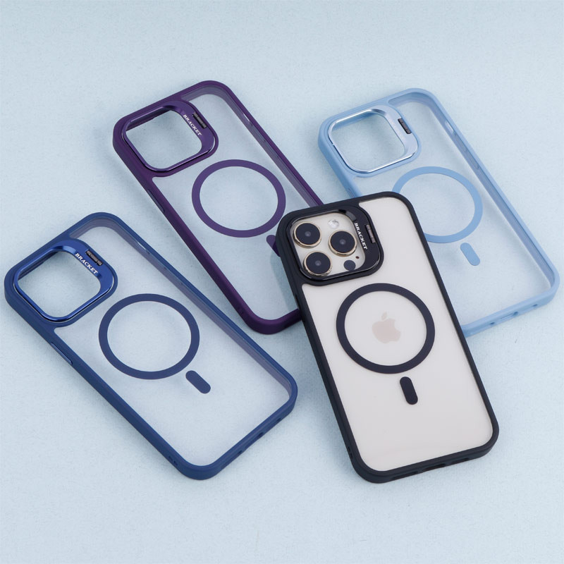 قاب PC شفاف Bracket استند شو مگ سیف + محافظ لنز رینگی iPhone 14 Pro Max