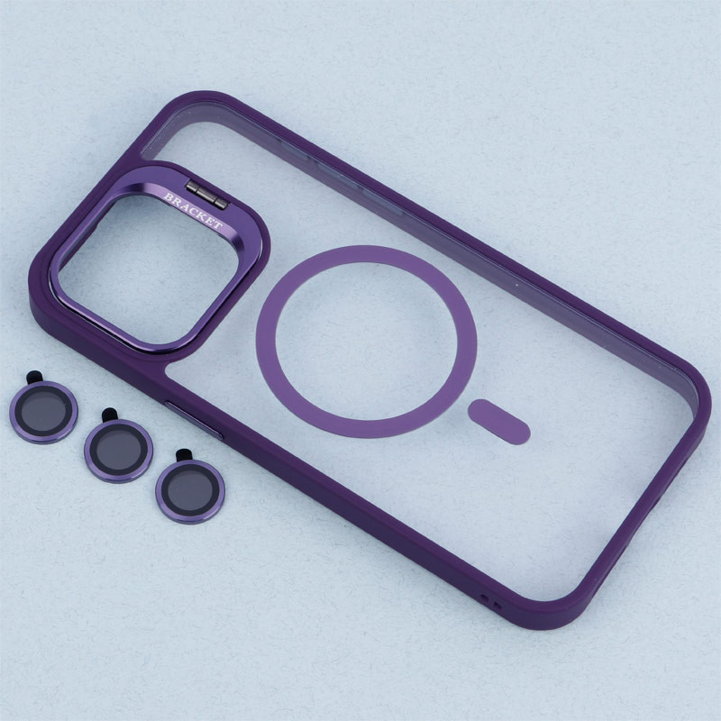 قاب PC مگ سیف استندشو با محافظ لنز رینگی Bracket آیفون iPhone 15 Pro Max