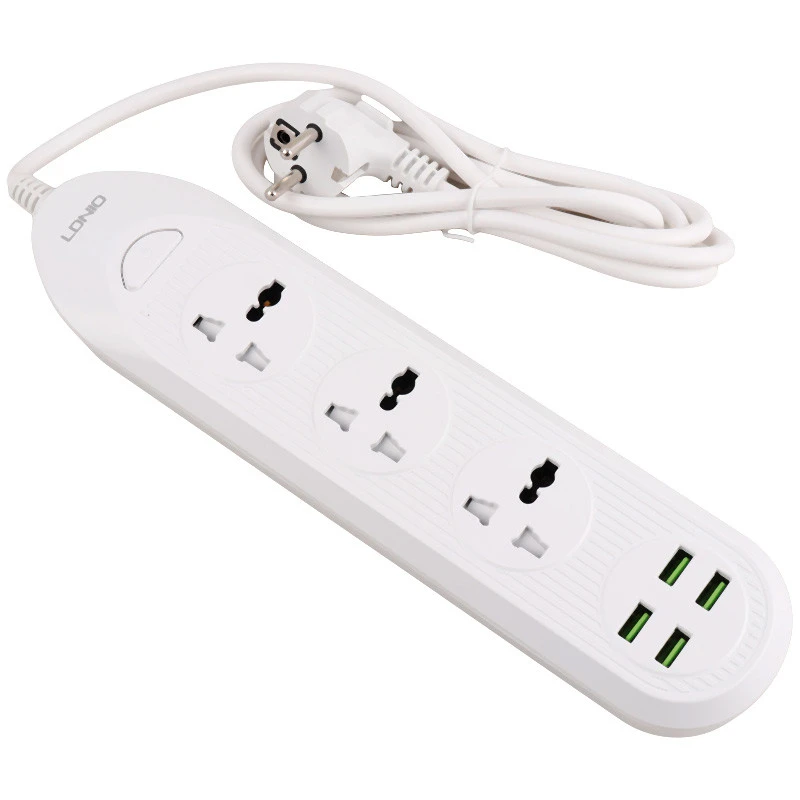 چند راهی 3 خانه برق ارت دار الدینیو SC-16 با کابل 2 متری + شارژر USB