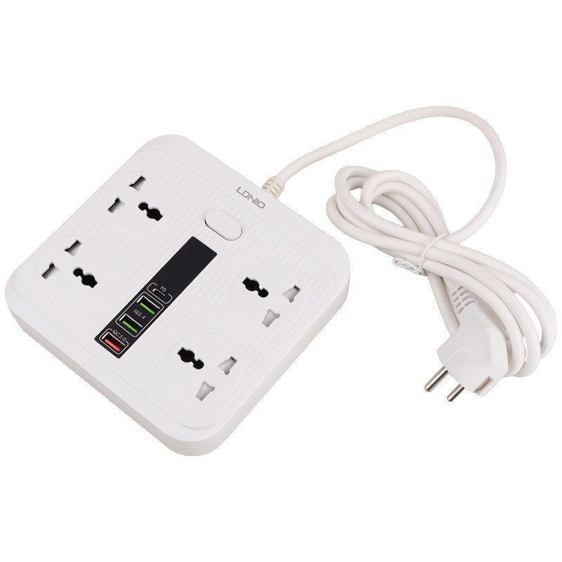 چند راهی 4 خانه برق ارت دار الدینیو SC-18 با کابل 2 متری + شارژر USB و Type-C