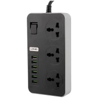 چند راهی 3 خانه برق ارت دار الدینیو SC-09 با کابل 2 متری + شارژر USB