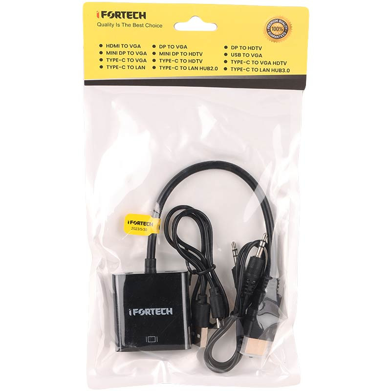 تبدیل Ifortech HDMI To VGA + کابل صدا و کابل Micro USB
