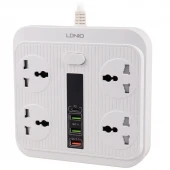 چند راهی 4 خانه برق ارت دار الدینیو SC-18 با کابل 2 متری + شارژر USB و Type-C