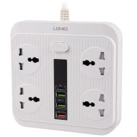 چند راهی 4 خانه برق ارت دار الدینیو SC-18 با کابل 2 متری + شارژر USB و Type-C