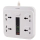 چند راهی 4 خانه برق ارت دار الدینیو SC-18 با کابل 2 متری + شارژر USB و Type-C