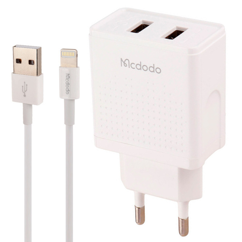 شارژر دیواری فست شارژ Mcdodo CH-3970 2Port 2.4A 12W + کابل آیفونی