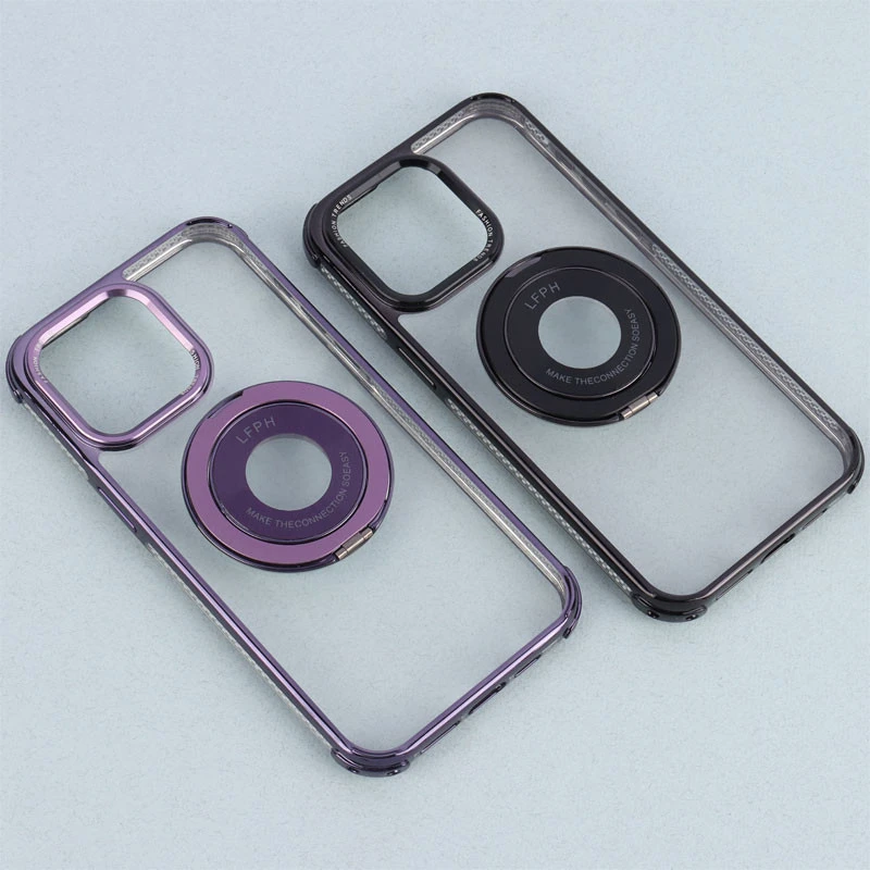 قاب PC شفاف Fashion Trends استند شو + محافظ لنز رینگی iPhone 15 Pro Max