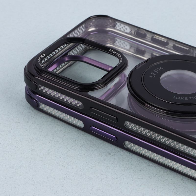 قاب PC شفاف Fashion Trends استند شو + محافظ لنز رینگی iPhone 15 Pro Max