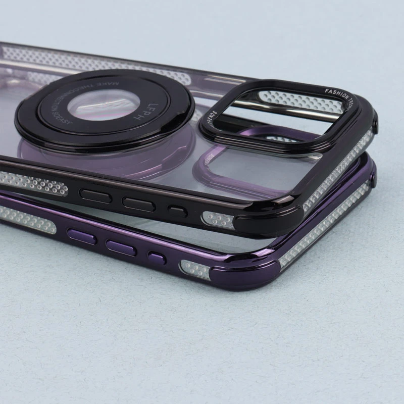 قاب PC شفاف Fashion Trends استند شو + محافظ لنز رینگی iPhone 15 Pro Max