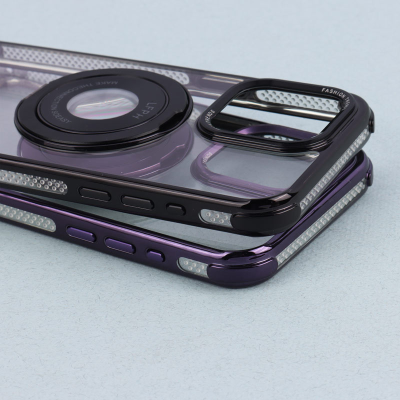 قاب PC شفاف Fashion Trends استند شو + محافظ لنز رینگی iPhone 15 Pro Max