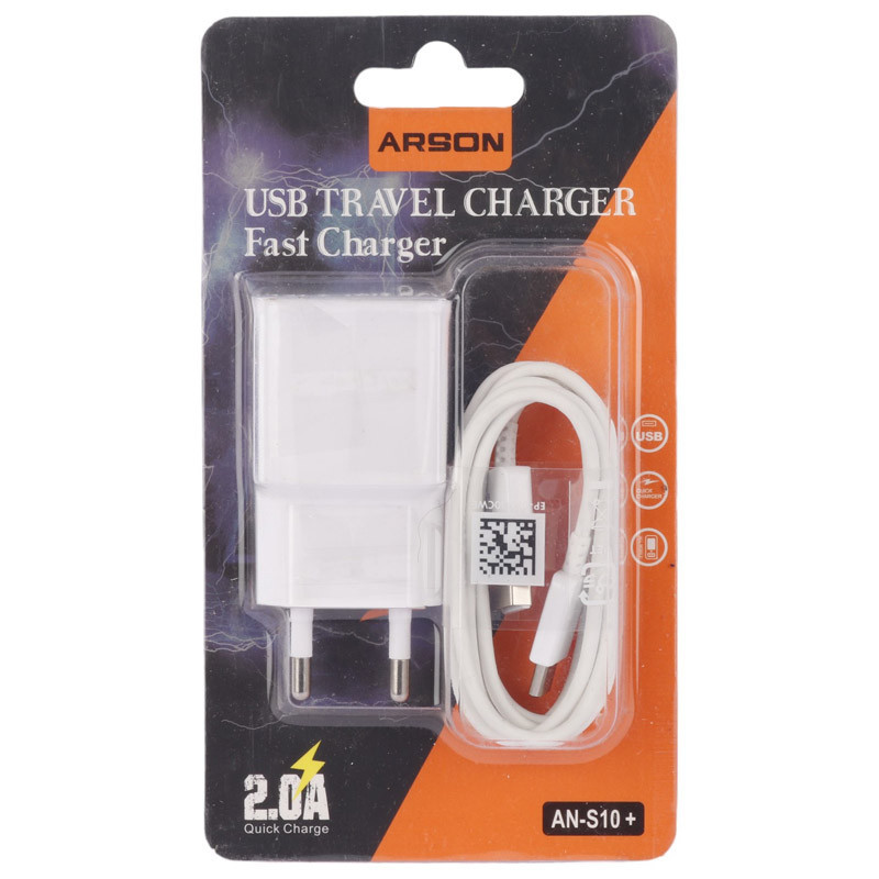 شارژر دیواری فست شارژ Arson AN-S10 Plus 2A 15W + کابل تایپ سی