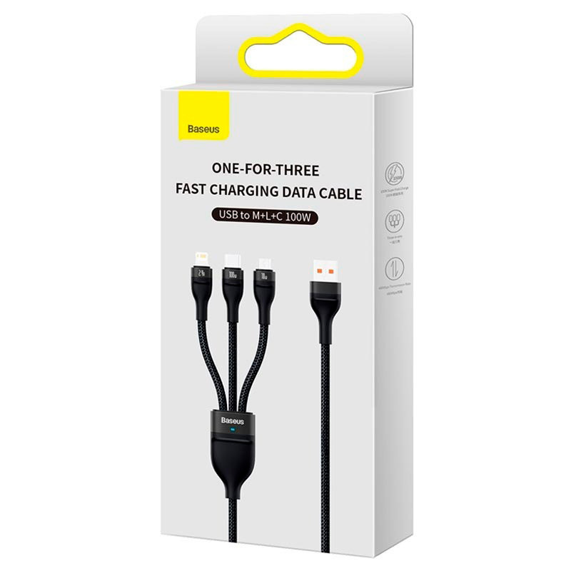 کابل 3 سر فست شارژ Baseus 3in1 CASS03000 100W 1.2m