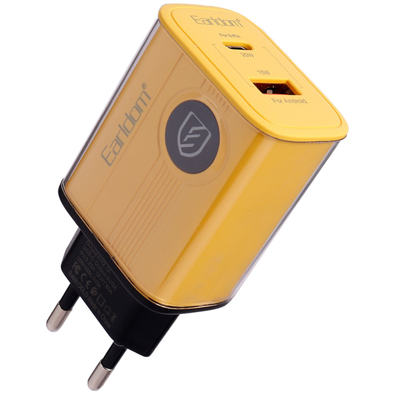 شارژر دیواری فست شارژ Earldom ES-EU40 2Port QC3.0 PD 3A 20W + کابل آیفونی