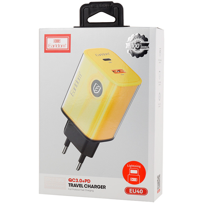 شارژر دیواری فست شارژ Earldom ES-EU40 2Port QC3.0 PD 3A 20W + کابل آیفونی