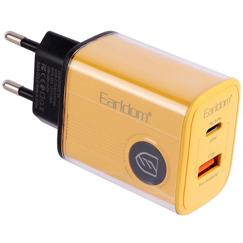 شارژر دیواری فست شارژ Earldom ES-EU40 2Port QC3.0 PD 3A 20W + کابل آیفونی