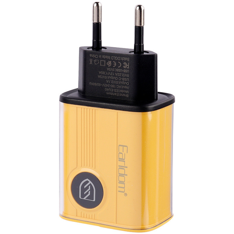 شارژر دیواری فست شارژ Earldom ES-EU40 2Port QC3.0 PD 3A 20W + کابل آیفونی