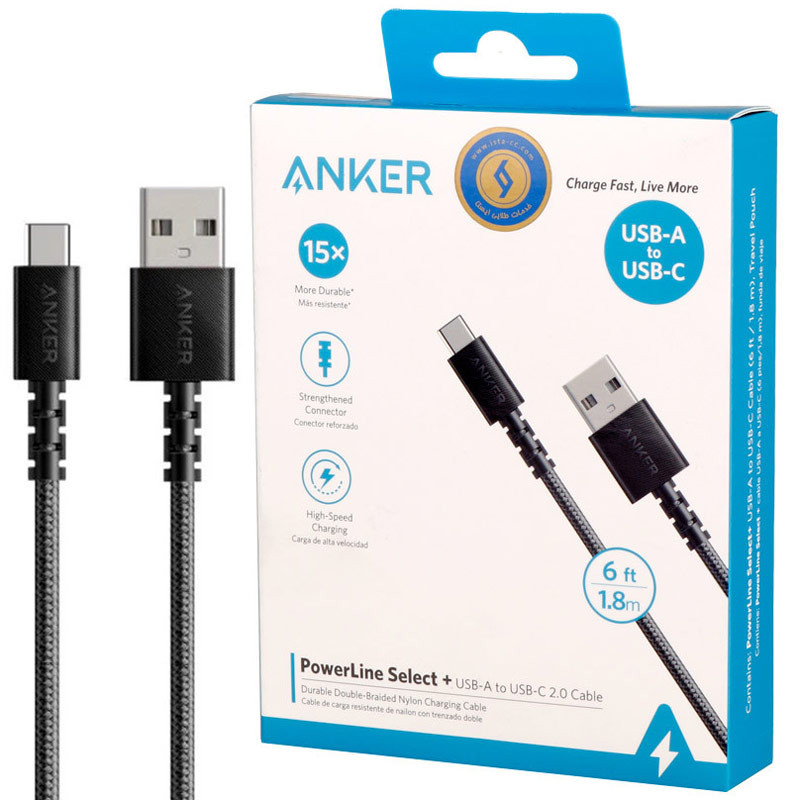 کابل تایپ سی فست شارژ Anker PowerLine Select Plus A8023H11 1.8m