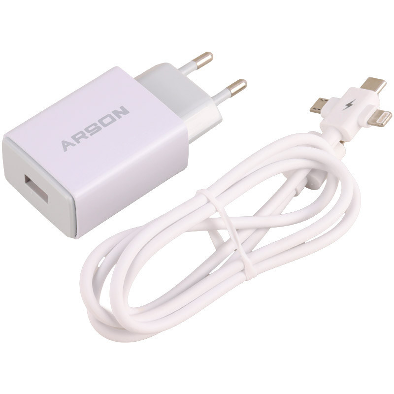 شارژر دیواری فست شارژ Arson AN-W3B PD 3A + کابل 3 سر