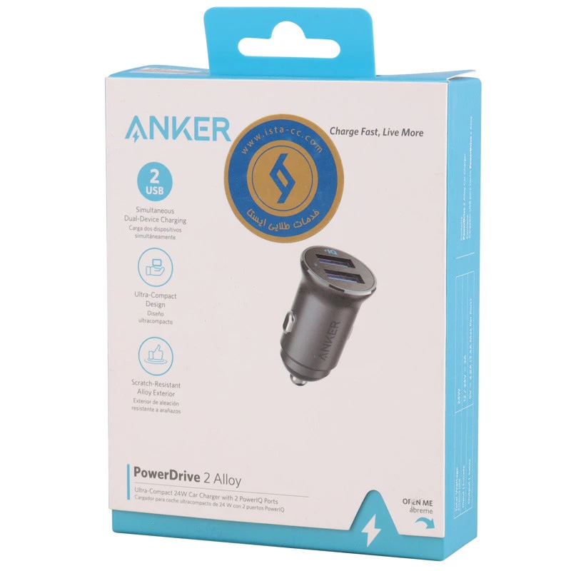 شارژر فندکی فست شارژ Anker PowerDrive 2 ALLOY A2727H12 2.4A 12W