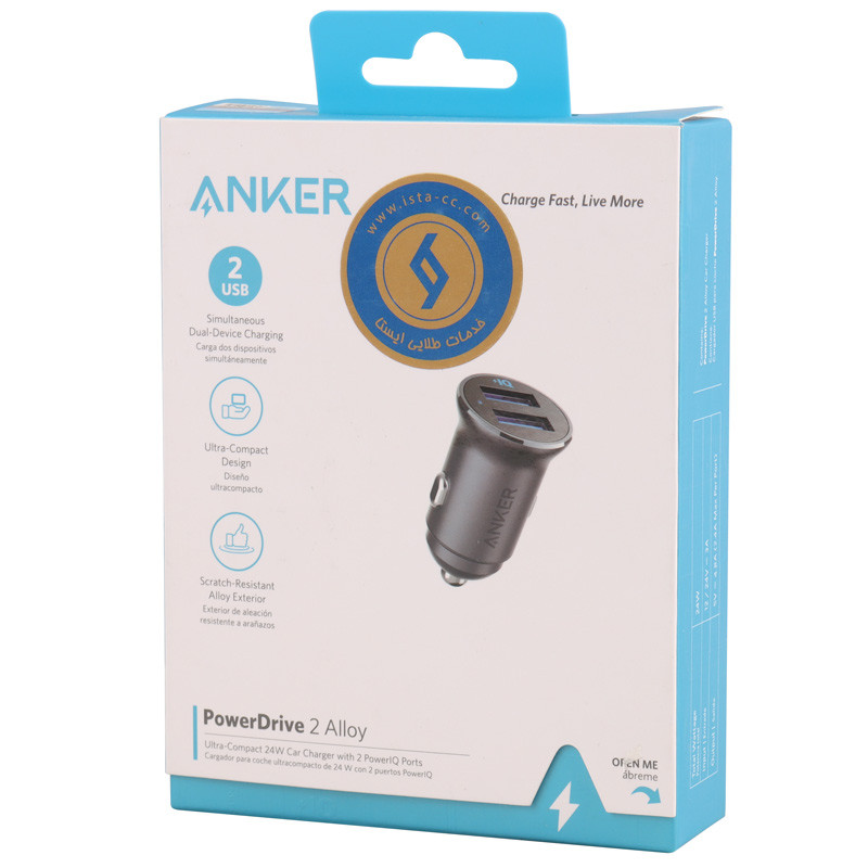 شارژر فندکی فست شارژ Anker PowerDrive 2 ALLOY A2727H12 2.4A 12W