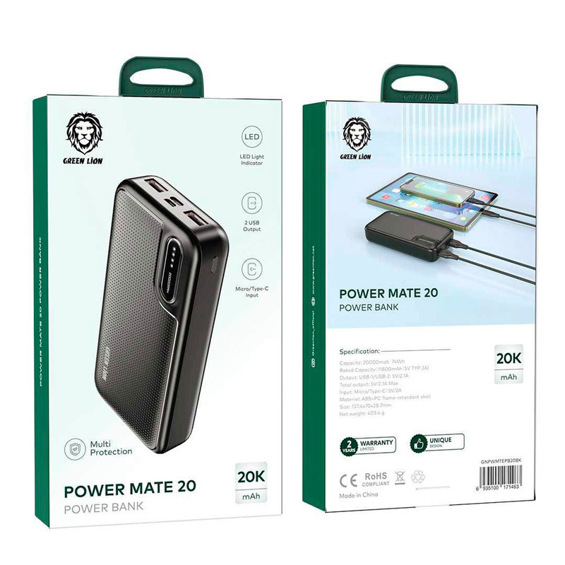 پاور بانک 20000 گرین لاین Green Lion Power Mate 20 10.5W