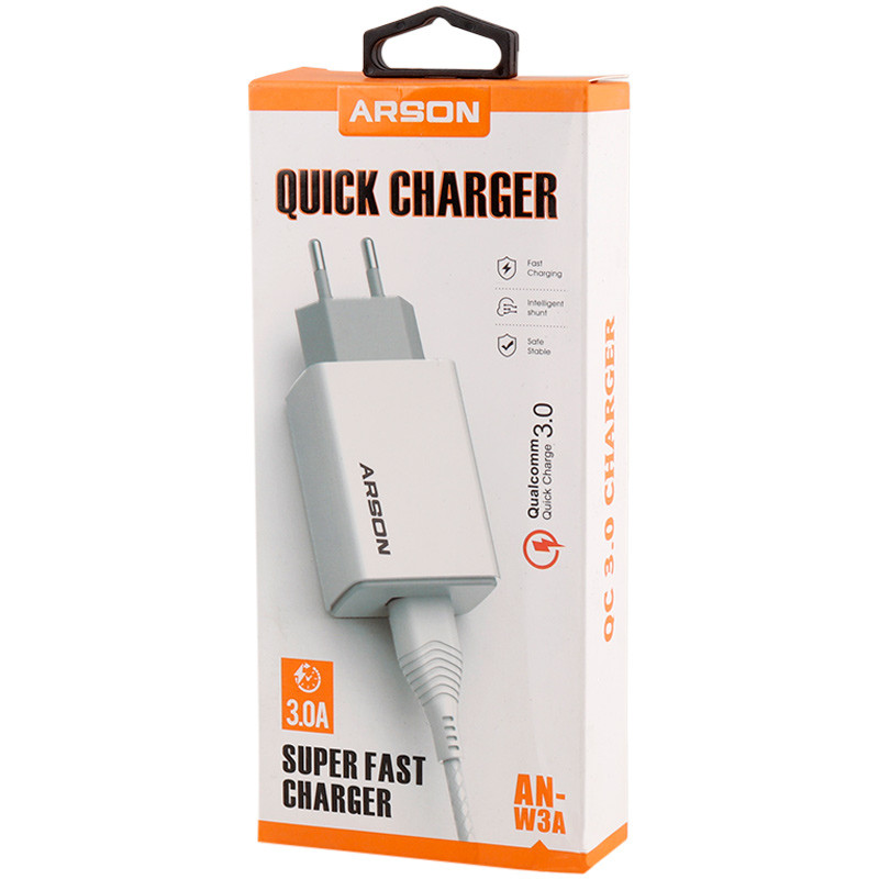 کلگی فست شارژ Arson AN-W3A QC3.0 3A 15W + کابل آیفونی