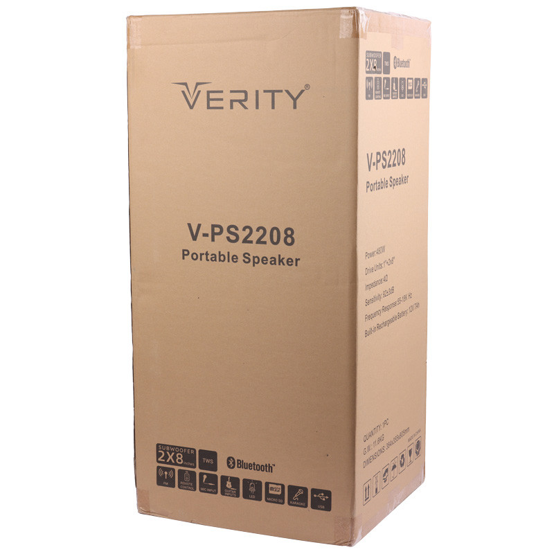 اسپیکر چمدانی بلوتوثی رم و فلش خور Verity V-PS2208 + میکروفون و ریموت کنترل