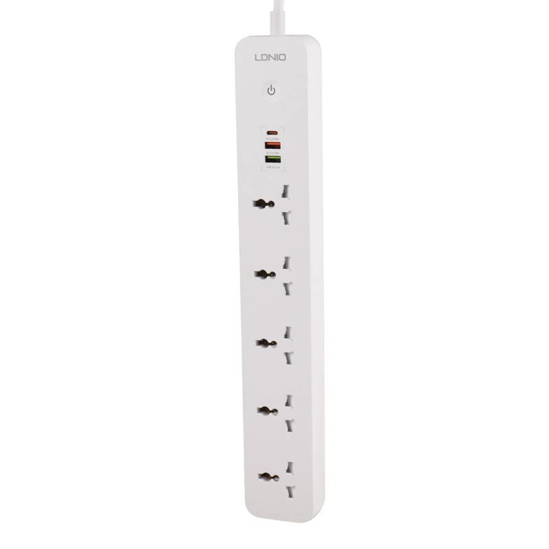 چند راهی ۵ خانه برق ارت دار الدینیو SC5319 با کابل ۲ متری + شارژر USB و Type-C