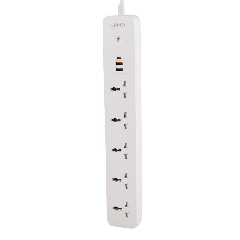 چند راهی ۵ خانه برق ارت دار الدینیو SC5319 با کابل ۲ متری + شارژر USB و Type-C