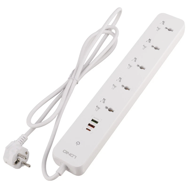چند راهی ۵ خانه برق ارت دار الدینیو SC5319 با کابل ۲ متری + شارژر USB و Type-C
